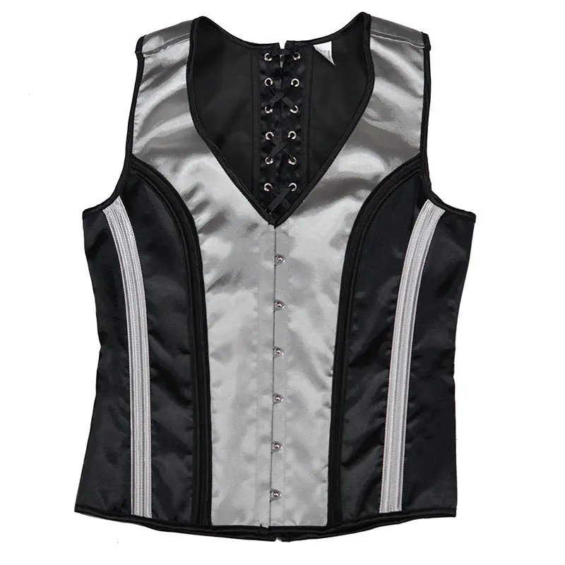 Grey And Black Satin Abdominal Shapewear Simple Men's Corset Top With Straps Adjustable 6 Buttons Vest