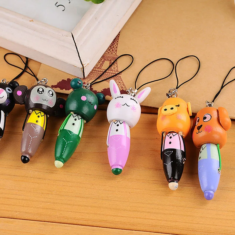 Wholesale Cartoon Creative Wooden Small Animal Ballpoint Pen Cute Short Pens Writing Pen Stationery Gift school supplies