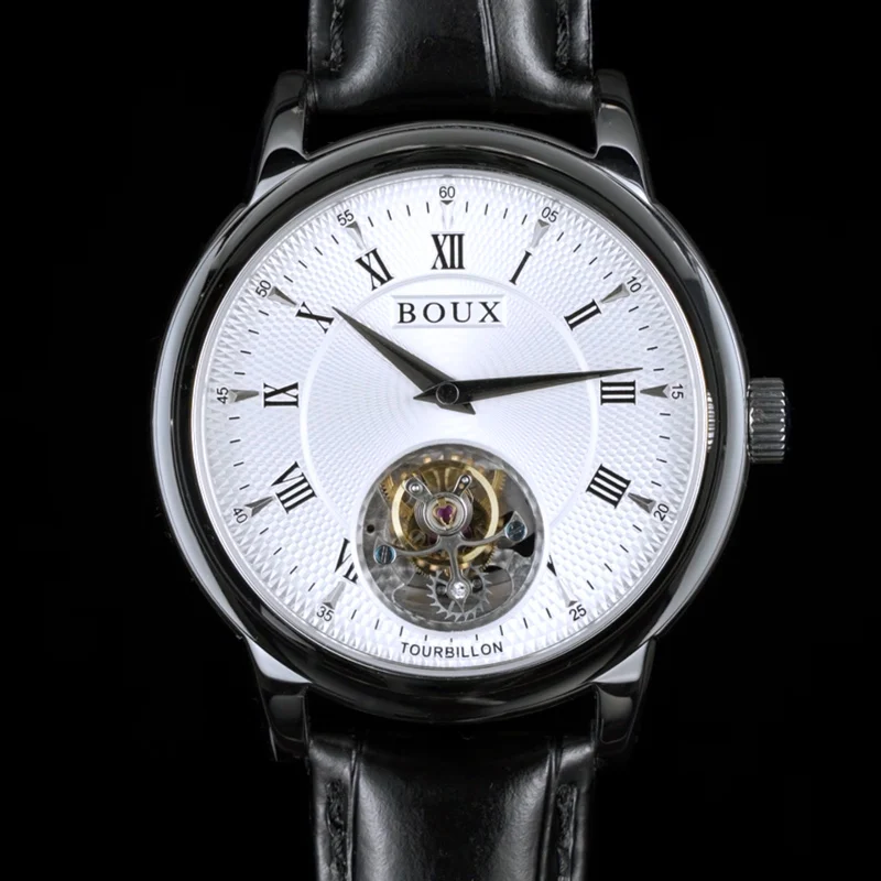 BOUX Tourbillon Механические часы Мужские часы Seagull ST8000 с автоматическим механизмом Мужской скелет с сапфировым стеклом Наручные часы из натуральной кожи