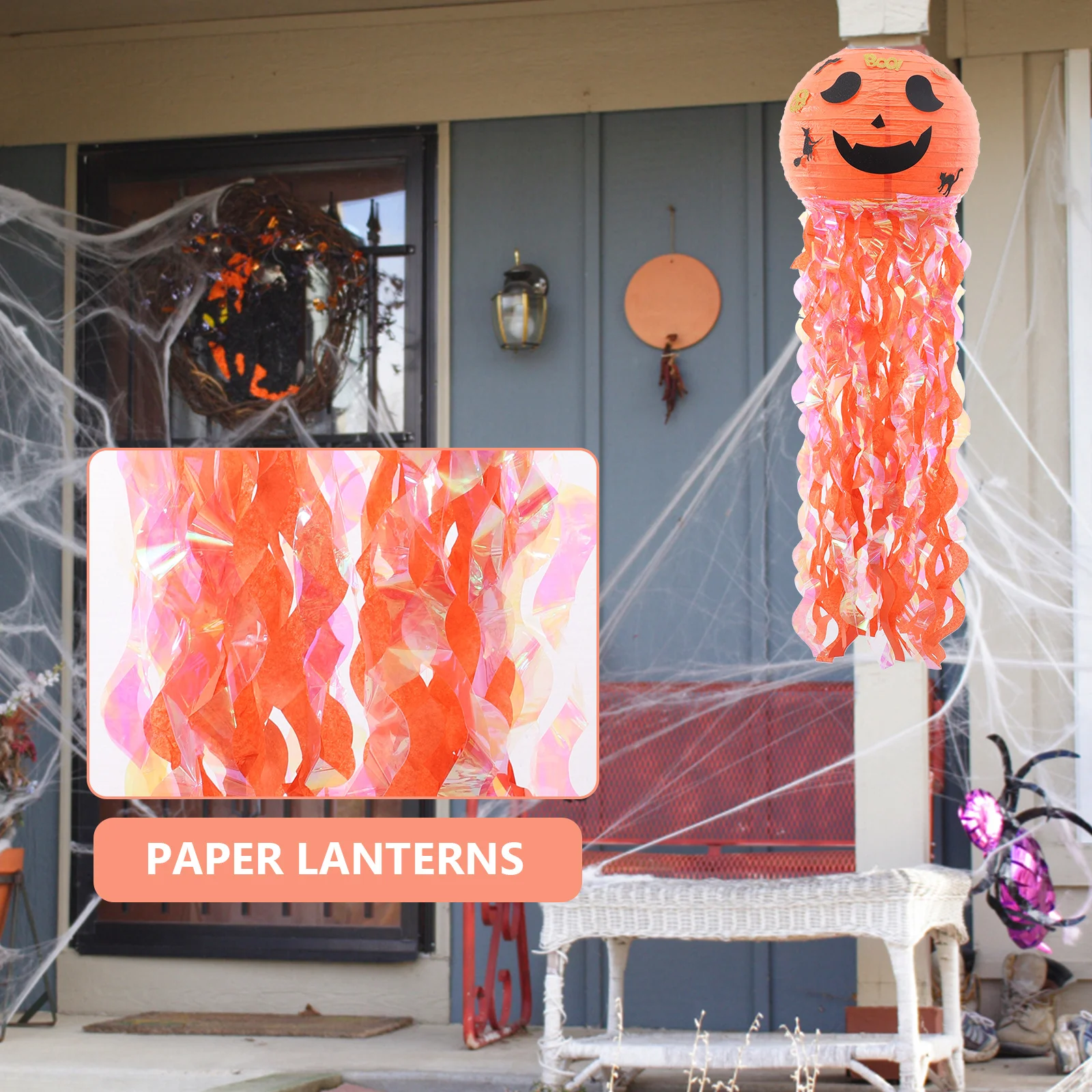 

2Pcs Halloween Water Jellyfish Pumpkin Paper Lanterns Hanging Halloween Party Decorations Haunted House Supplies