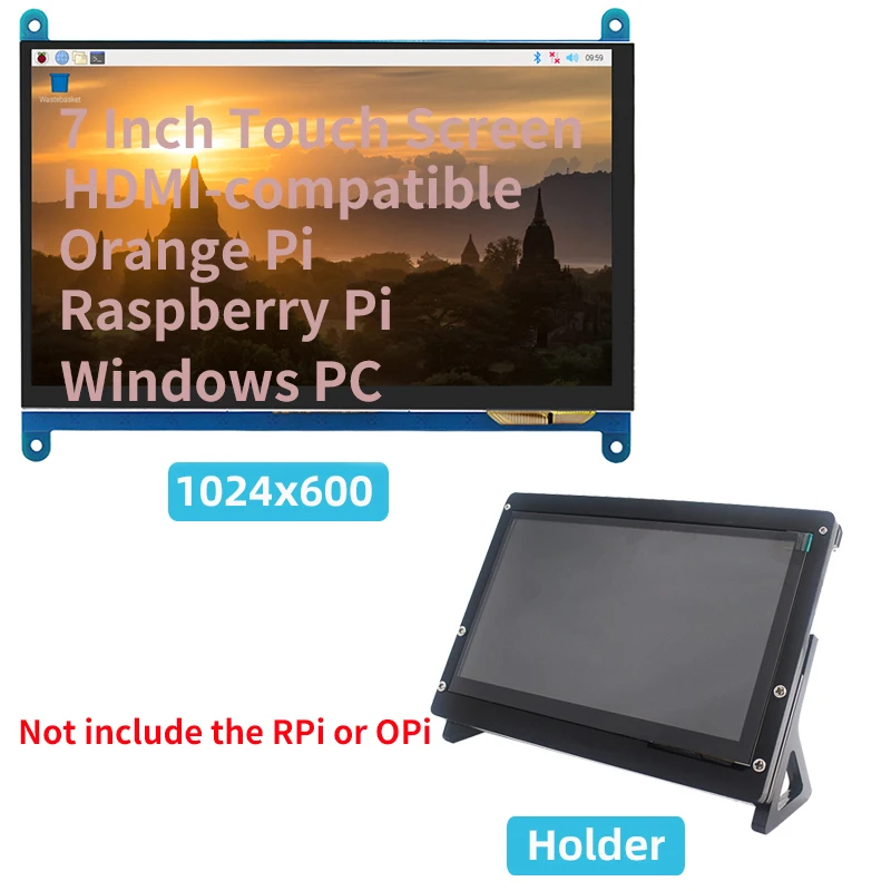 7 Inch Touch Screen for Raspberry Pi 4 Capacitive HDMI-compatible LCD Monitor with Holder for Orange Pi 5 Plus 3B 3B+ PC Windows