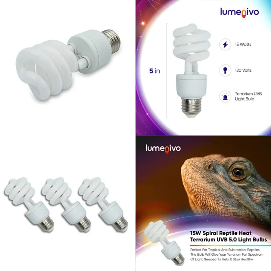 15 Watt Reptile Light 15W Spiral Reptile Heat Terrarium Light Bulbs for Turtles, Gecko, Tortoise, Snake, Lizard, Chameleons, an
