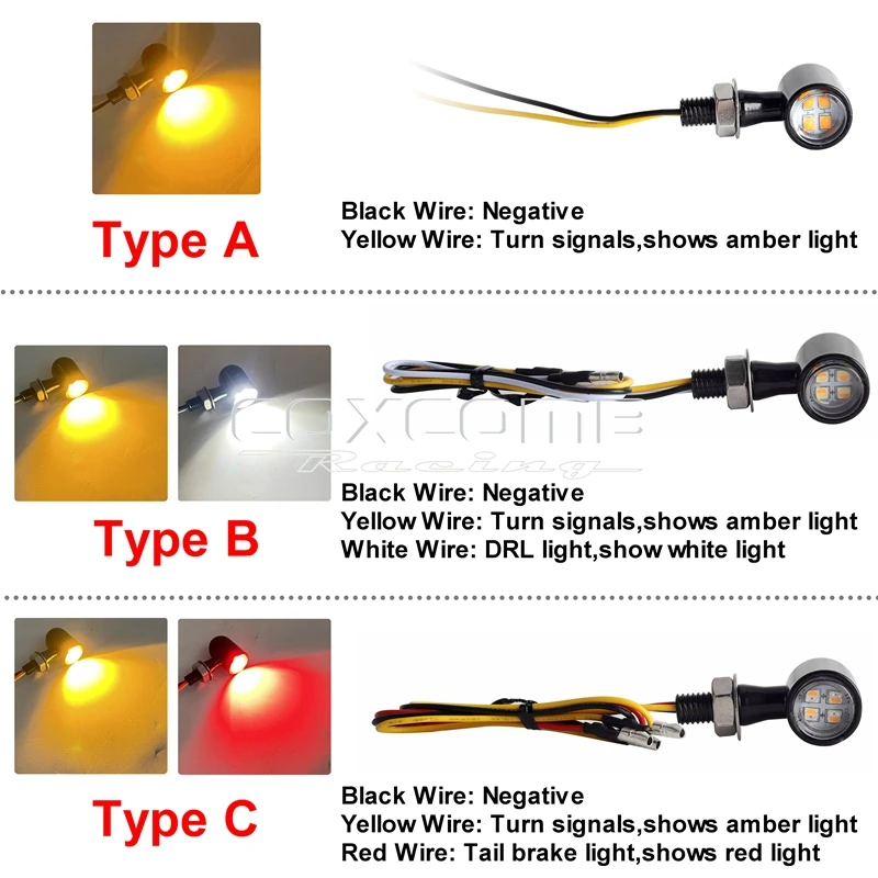 Mini Bala Turn Signal Blinker Luz Indicadora, 2 em 1, LED integrado, Tail Brake, Luz diurna para Harley Cafe Racer