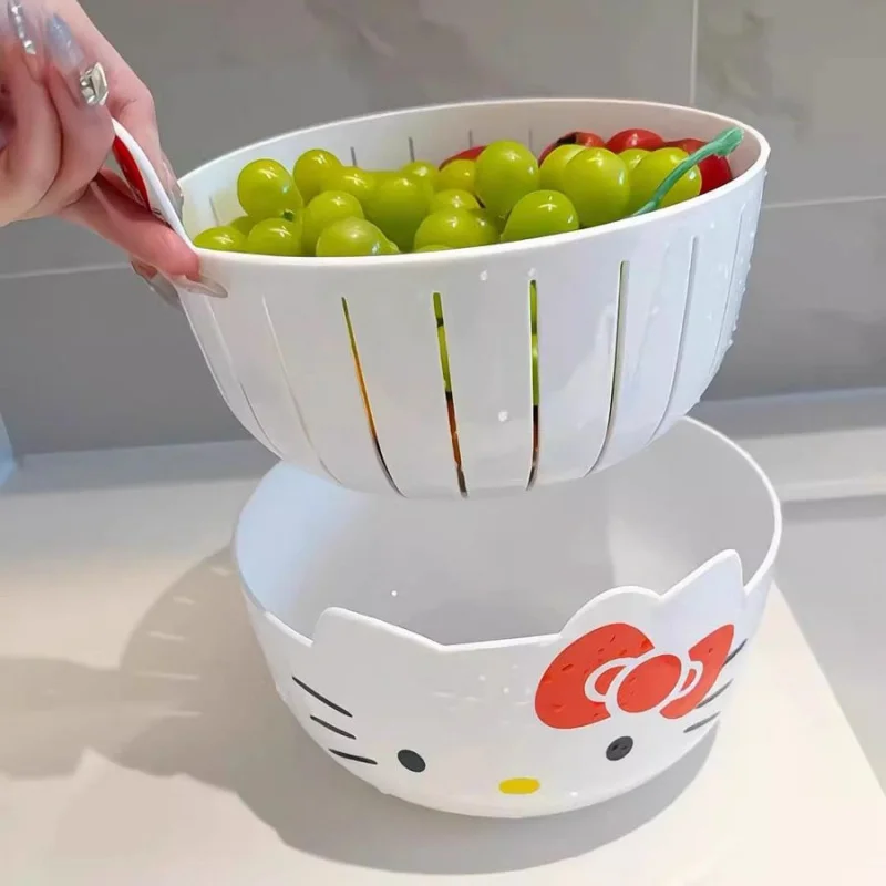 Hello Kitty double-layer drain basket, kitchen vegetable washing basket, multi-functional fruit plate, living room candy plate view 4