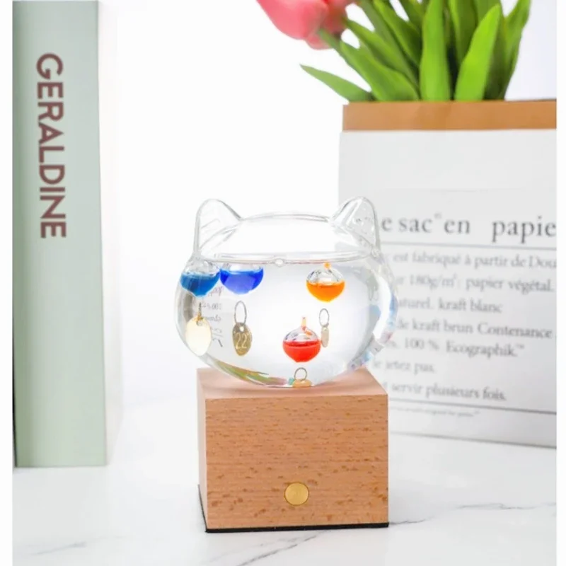 زجاج القط غاليليو ميزان الحرارة زخرفة الإبداعية ديكور المنزل عيد الميلاد هدية عيد ميلاد #2