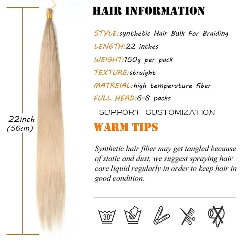 Long Natural Synthetic Crochet Silky Smooth Ombre Blonde Hair Attachment Extensions Bone Straight Braiding Hair VIVIEIEI