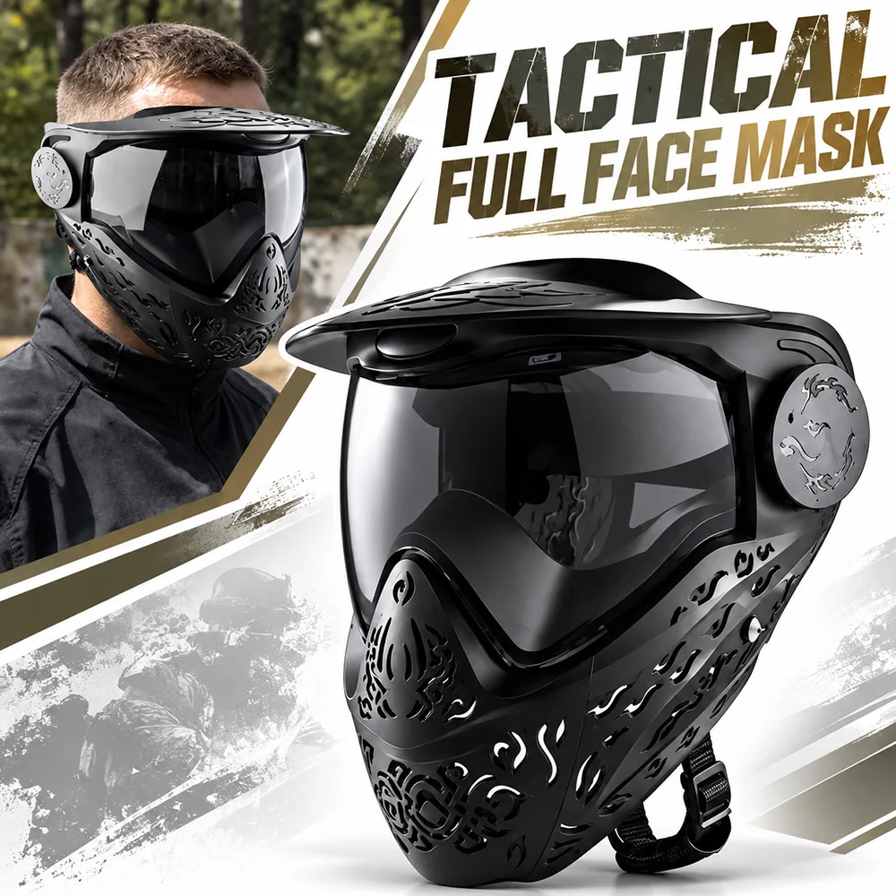 Tactical Full Face Mask with Detachable Mirror Visor Anti-Impact Helmet Protective Mask for Airsoft Paintball CS Shooting Games