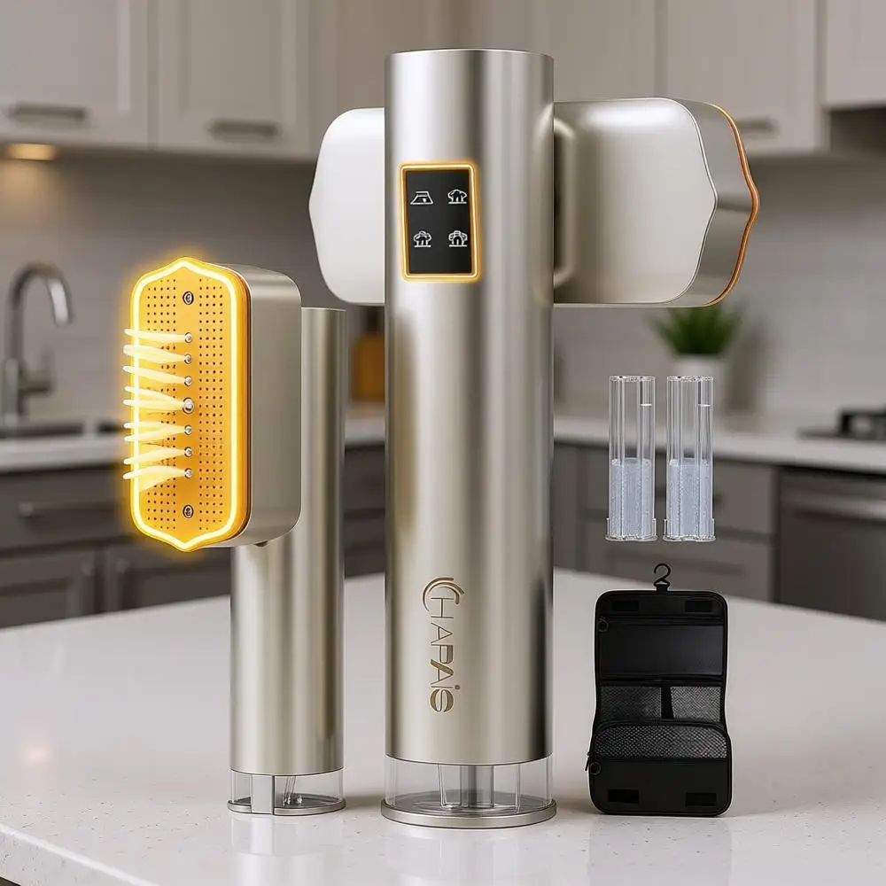 

Портативный отпариватель для одежды 2-в-1 с емкостью 200 мл, 25 минут непрерывного использования, дорожный отпариватель 4-в-1 с сумкой для хранения