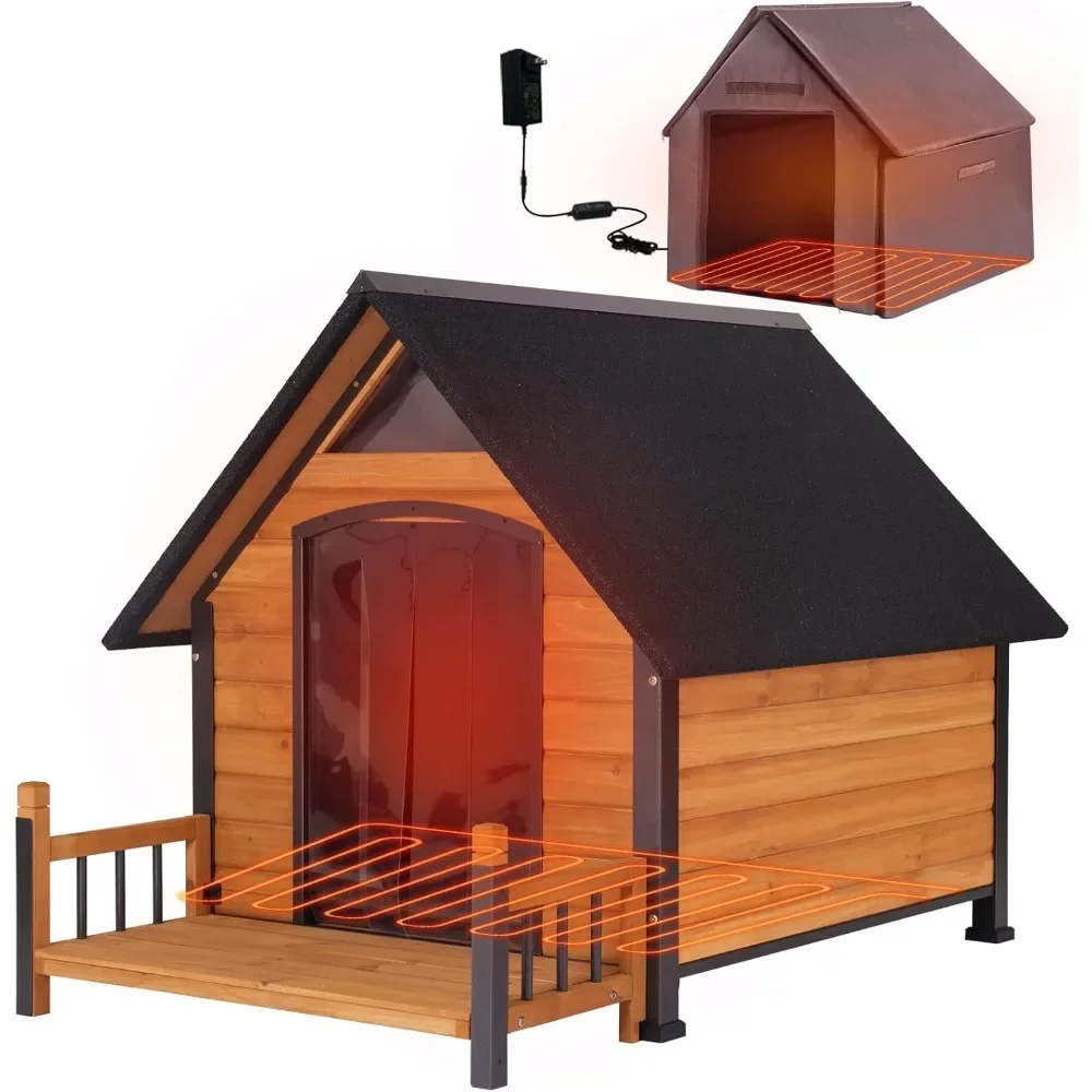 

Heated Dog House Outdoor Insulated Dog Kennel 45" with Metal Frame, Heated Pad, Insulated Liner