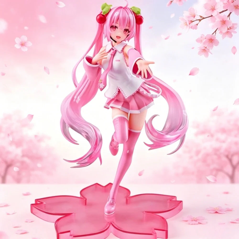 Anime Virtuelle Sängerin Hatsune Miku Rosa Sakura Märchenland Kawaii Figur 20cm PVC-Modell Desktop-Dekoration Spielzeug