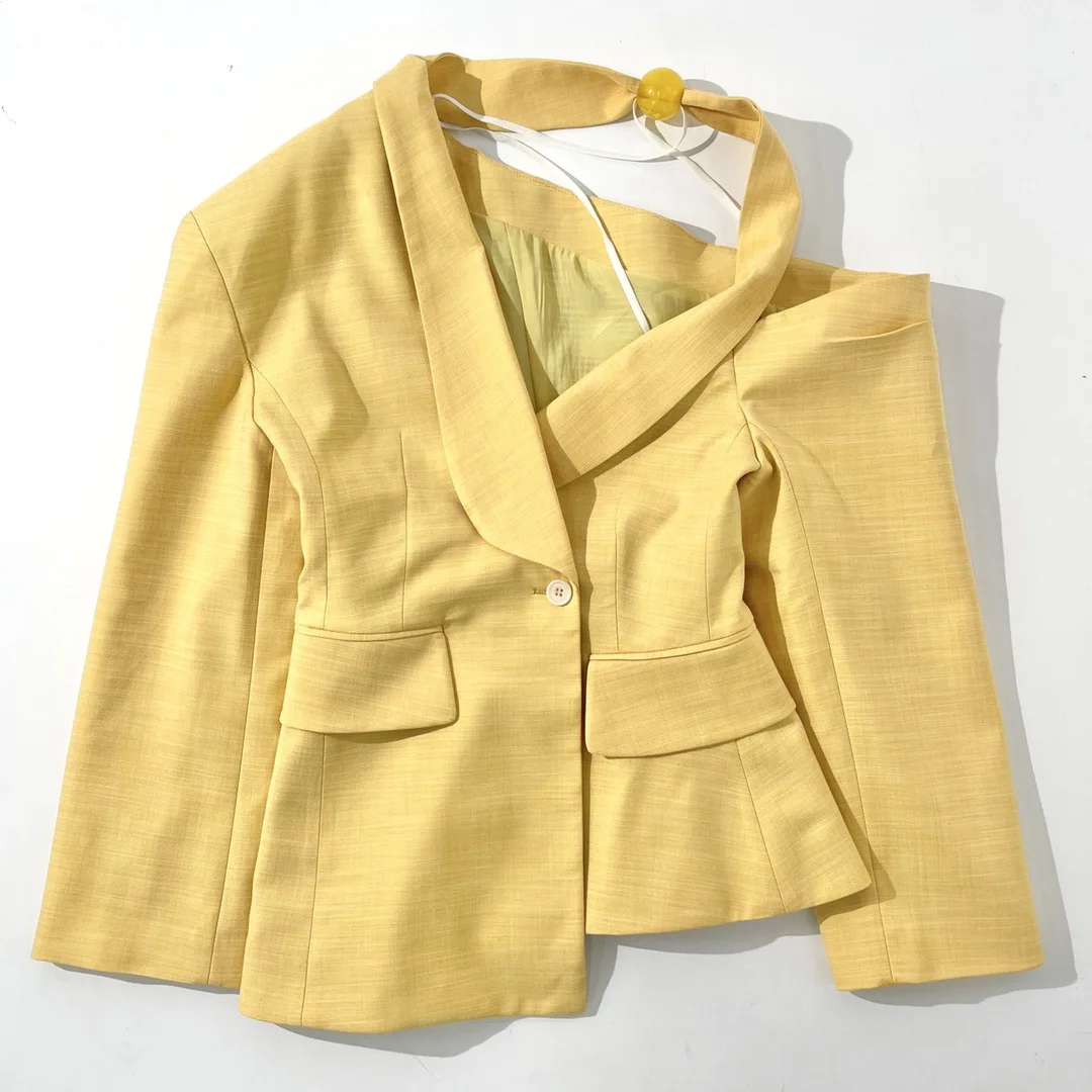 2023 New Off Shoulder Asymmetric blazer for Women Fashion bandage Suit Jacket Mujer Y4002