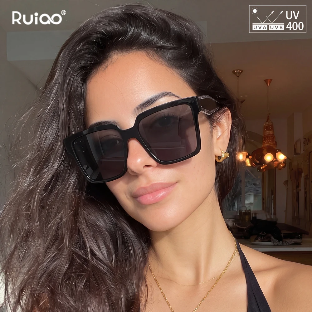

Ruiao Women oversized Square Sunglasses Big frame UV400 Sun Glasses for Women Luxury Brand Designer Eyewear Female Shades