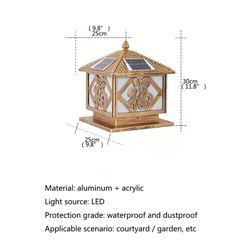 AIFWSI Outdoor Solar Pillar Lamp LED Waterproof IP65 Bronze Post Light Fixtures for Home Courtyard Garden Decor