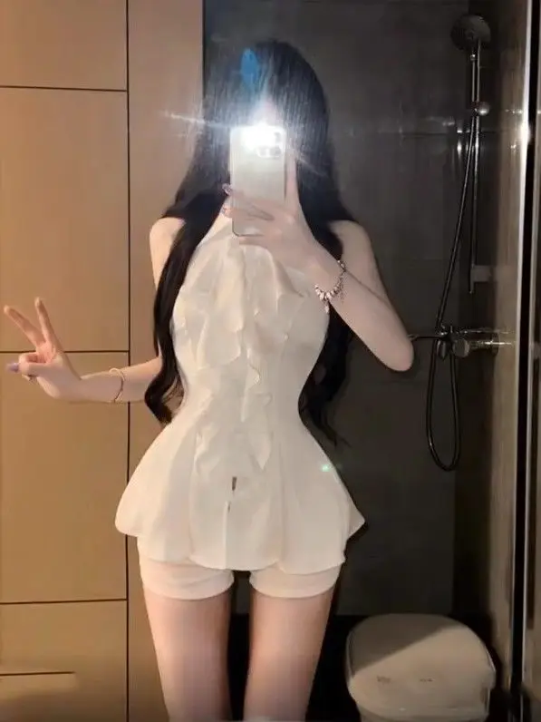 2025, neues Polo-Ausschnitt, Neckholder, einfarbiges Hemd für Damen, Sommer, hohes, schlankes Temperament-Top