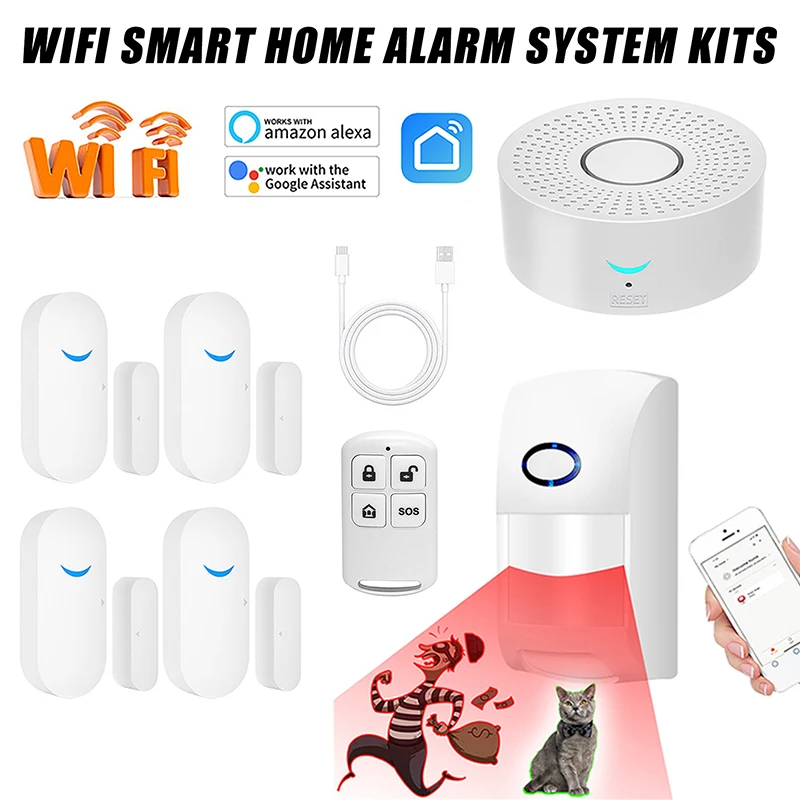 WIFI Smart Home Alarm System 433MHZ Infrared Sensor Security System with Remote Control & Infrared Sensor App Control Wireless