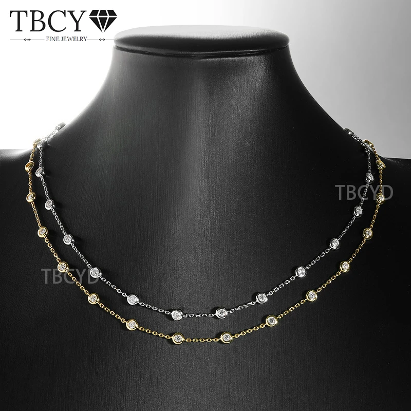 

TBCYD 3mm 2cttw Round Bubble Moissanite Necklace For Women S925 Silver Diamond Bezel Set Choker Neck Chain Luxury Party Jewelry