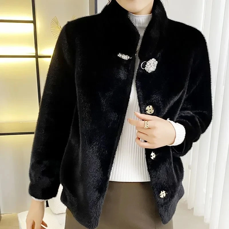 High-end Women Fur Coat Faux Mink Velvet Overcoat 2023 New Female Thickened Fur Integrated Warm Coats Femme Short Top Winter