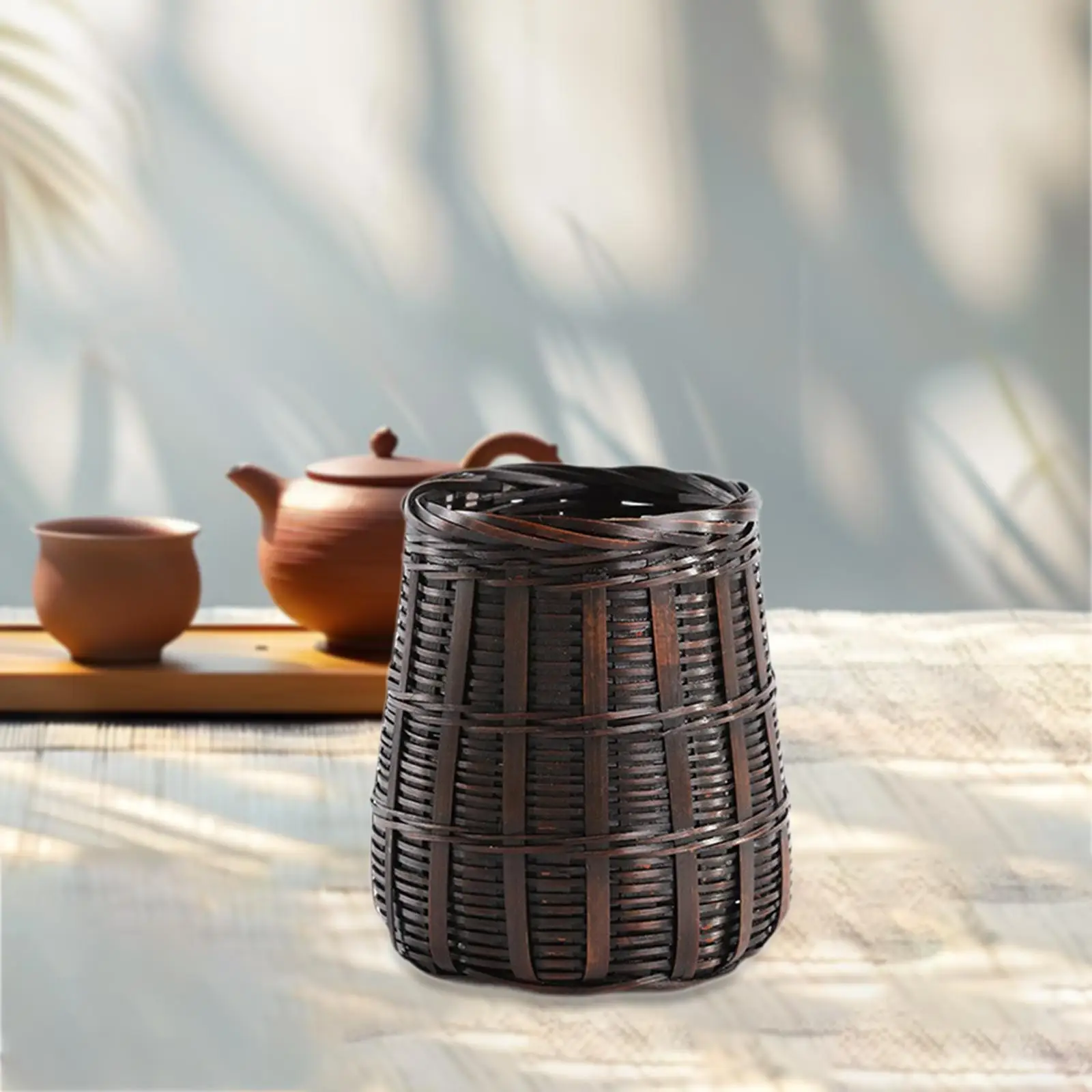 

Handwoven Storage Basket Elegant Pen Cup Desktop Organizer for Makeup Brushes Chopsticks Tea Utensils Snacks Home Organization
