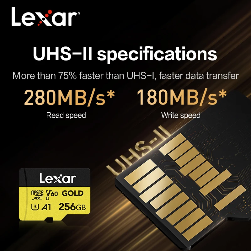 SDXC UHS-II V60】 GOLD 128GB Original Lexar Professional GOLD microSDXC UHS-II Card V60 4K UHD