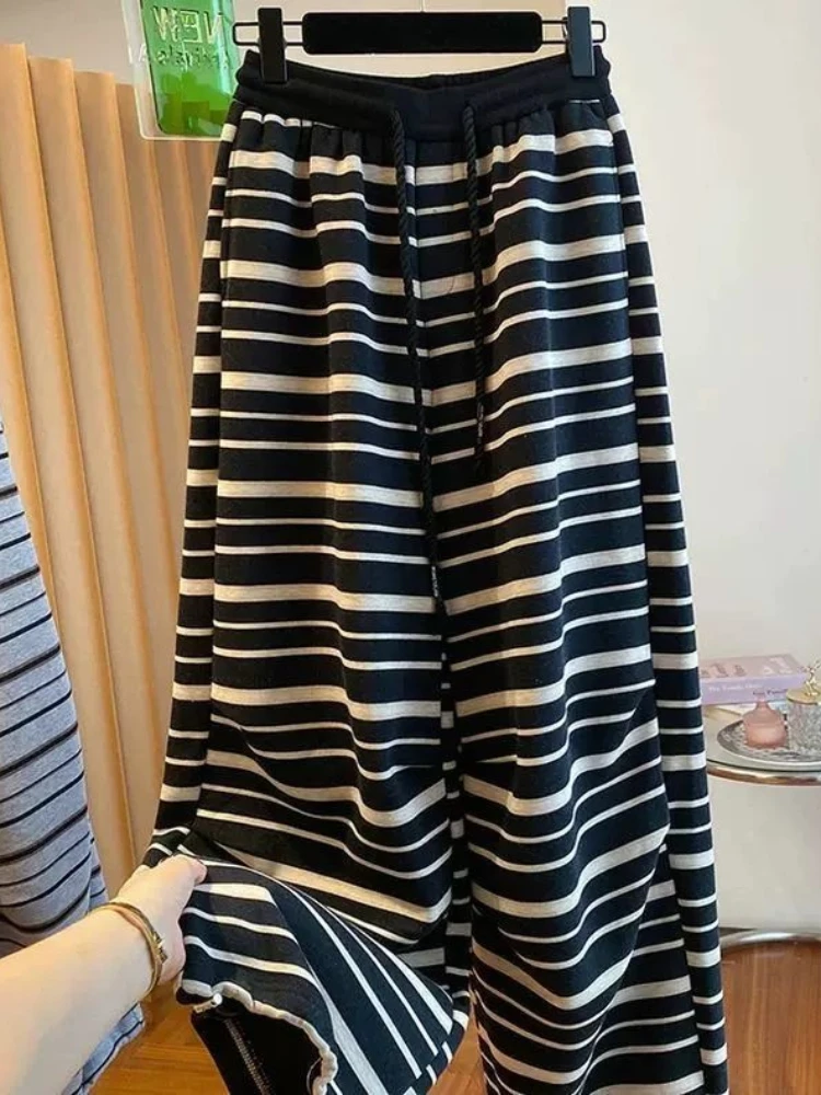 

Japanese Y2K retro Harajuku style spicy girl loose striped pants autumn high waisted straight leg casual women's wide leg pants