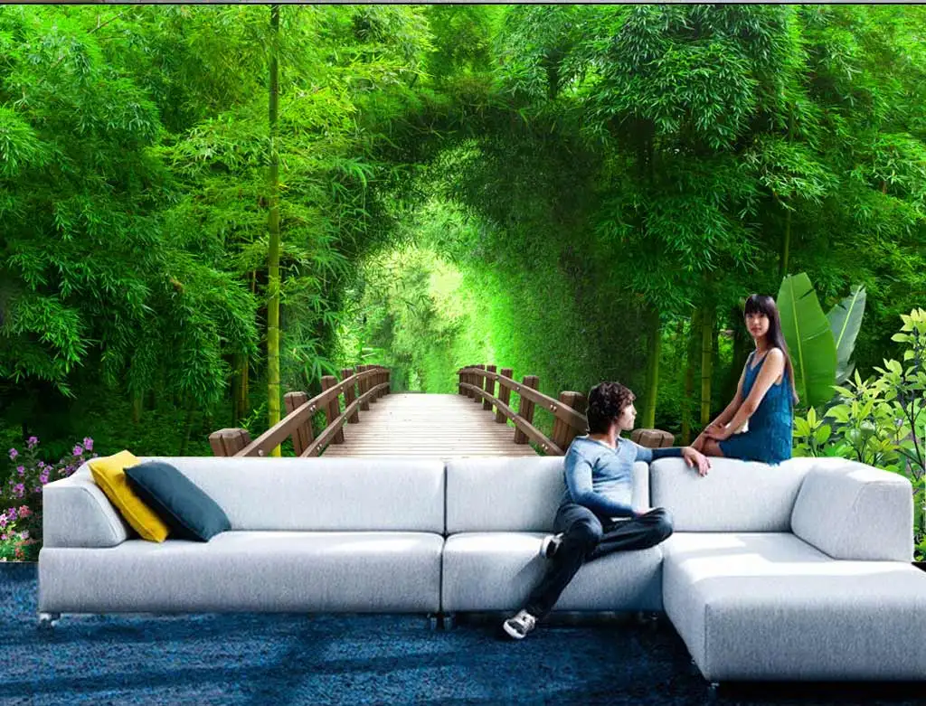 custom 3D wallpaper idyllic scenery green bamboo forest Bedroom mural living room TV backdrop wall extend 8d restaurant forest
