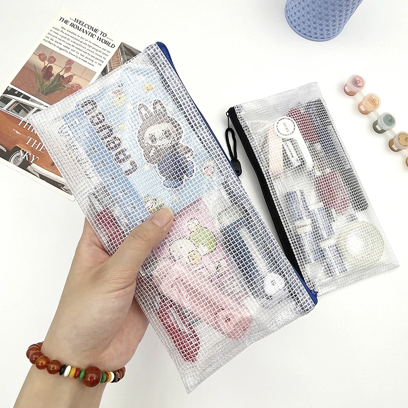 16/8/6/1/pcs White Mesh Zipper Pouches with Black Zippers - Waterproof Organizer Bags for School, Office, Travel, and Games, Zip view 5