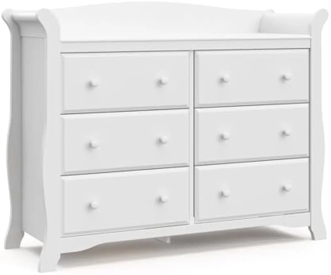 Avalon 6 Drawer Double Dresser (White) – Dresser for Kids Bedroom