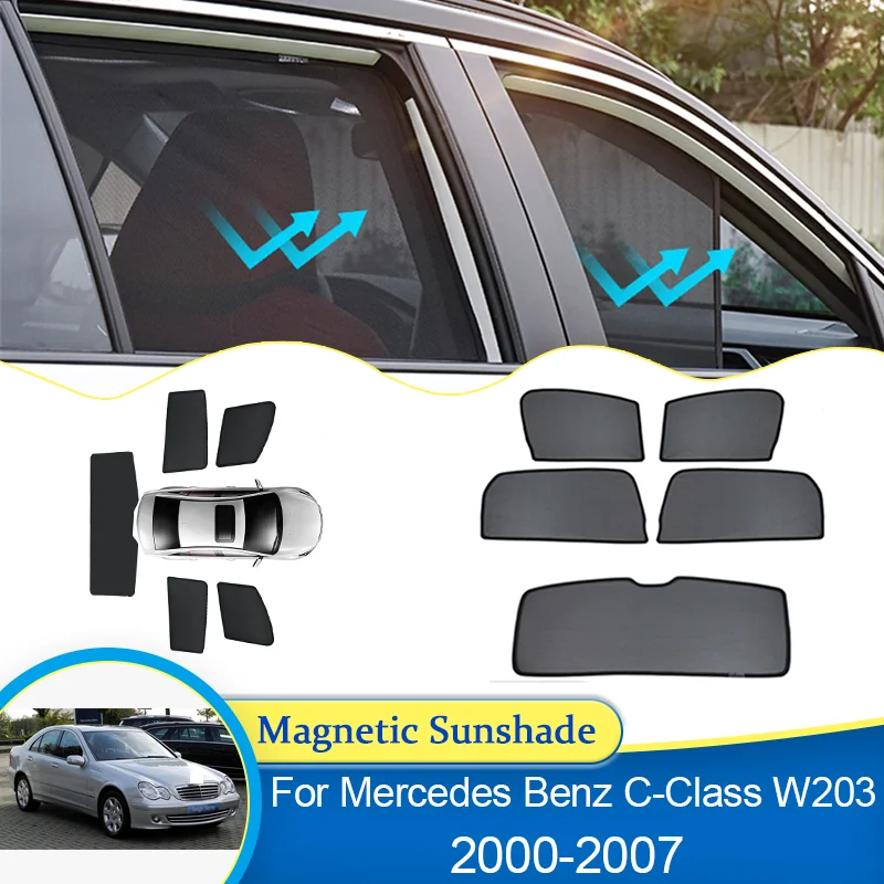 

Для Mercedes Benz C-Class W203 2000~2007 Магнитный солнцезащитный козырек, защищающий от солнца, шторы, затеняющий солнцезащитный козырек, автомобильные аксессуары