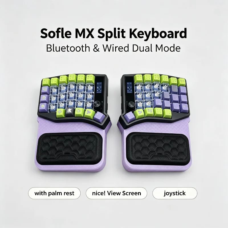 Teclado Ergonômico Sem Fio Sofle58 RGB com Apoio de Pulso, Joystick e Bluetooth, Teclado Programável ZMK para Escritório