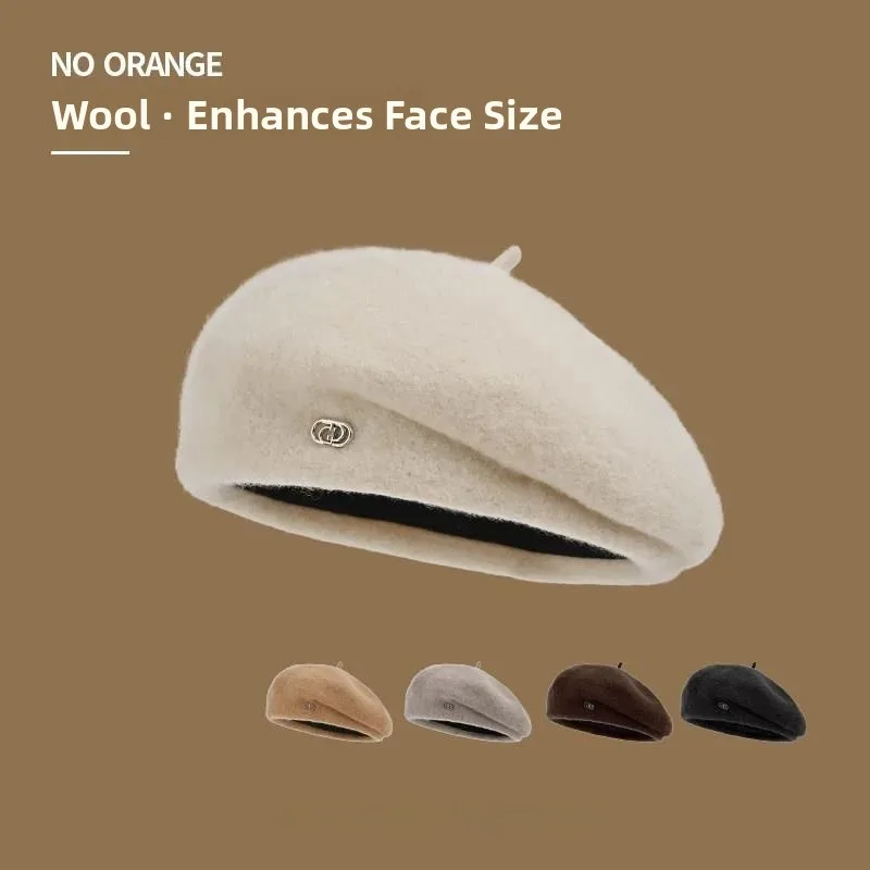 2026 New Brown Woolen Beret Hat Women's Spring Summer High-End Shaping White Painter's Hat Small Face Effect Casual Style