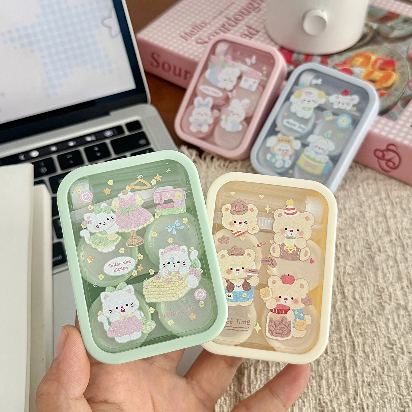 Sweet Bear Contact Lens Case Wome INS Cosmetic Lens Container Portable Travel Set Spectacle Case Storage Lens Gift for Girl