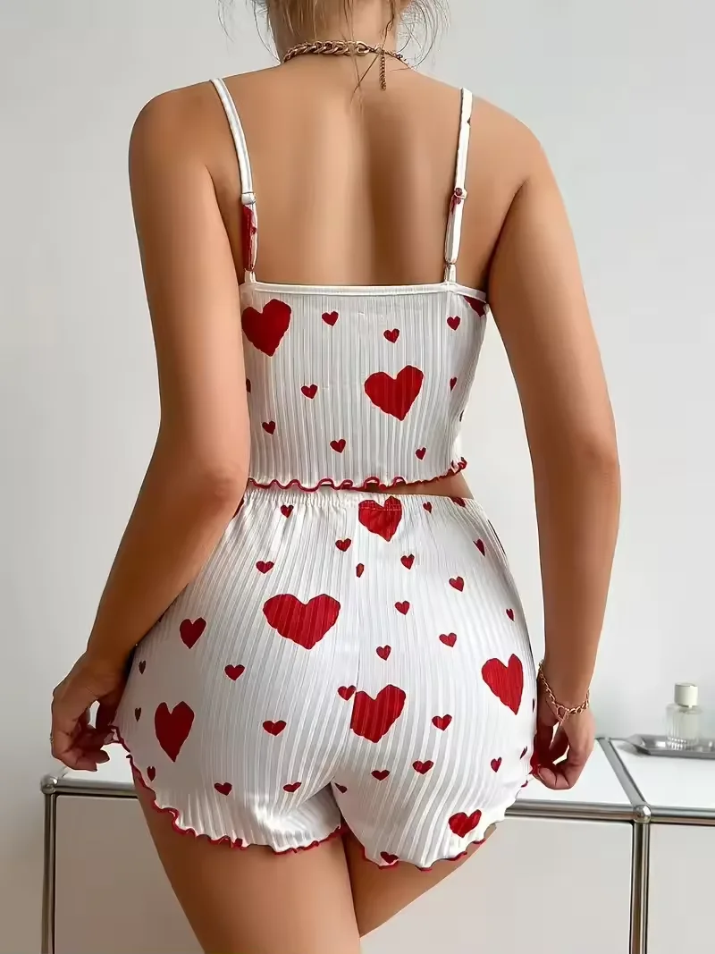 New Women's Pajamas Set Sleepwear Short Tank Tops And Shorts S M L XL White Ventilate Soft Casual Love Printing Women Sleepwear