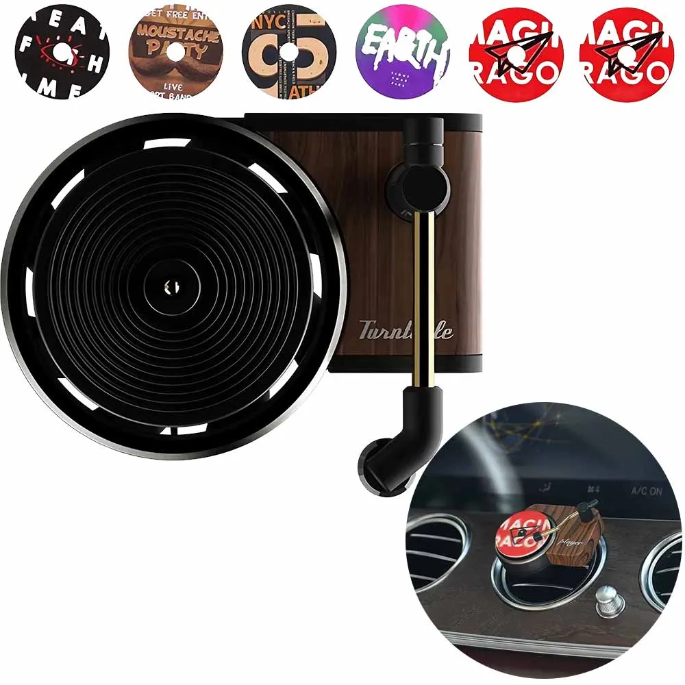 Car Air Freshener Turntable, Solid Perfume Vintage Record Player Aroma for Car Air Vent Decoration, 1 Set/2 Sets