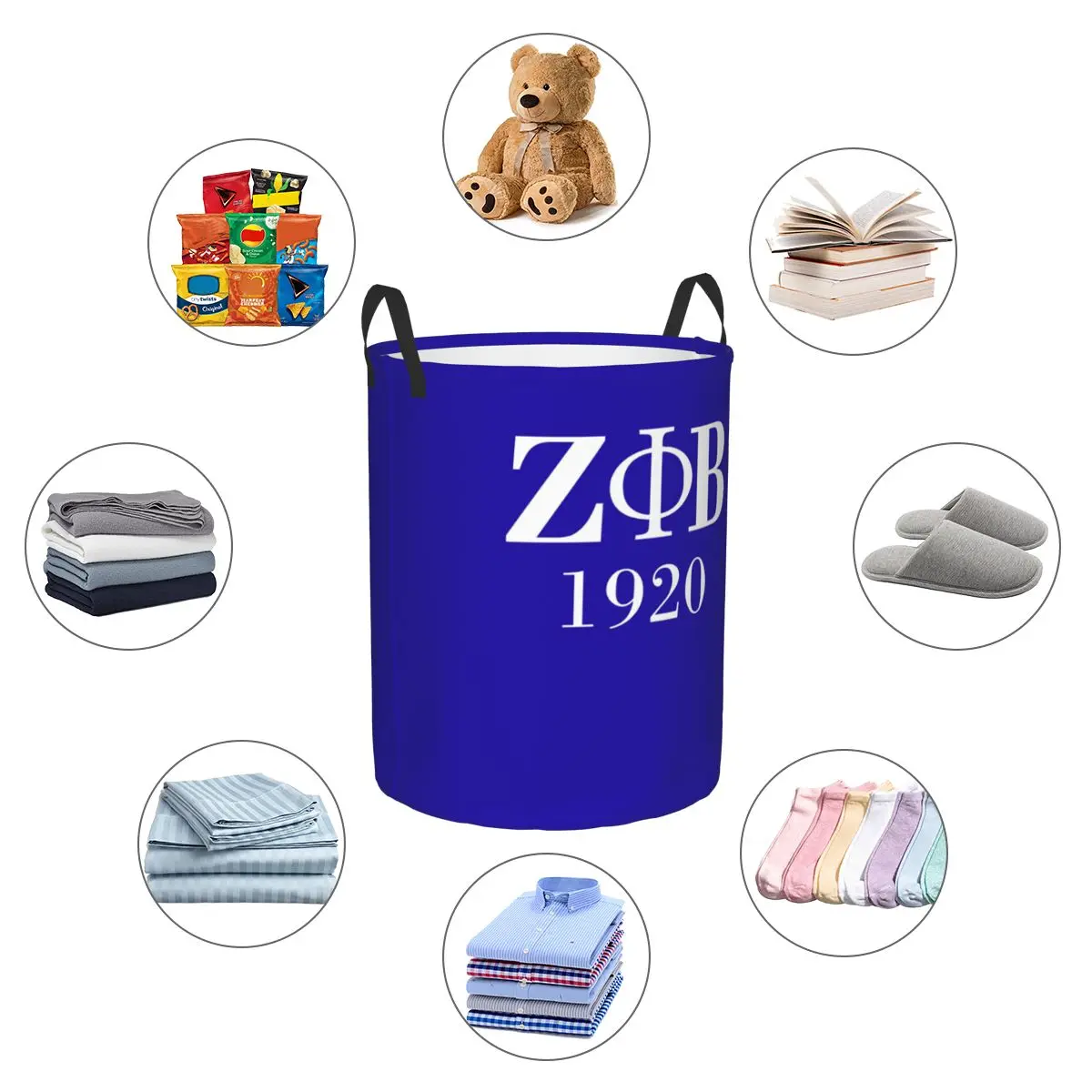 Custom Zeta Phi Beta Sorority Logo Laundry Basket Foldable Greek Letter 1920 Clothes Hamper for Nursery Kids Toys Storage Bag