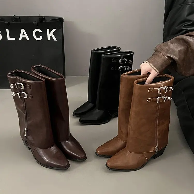 Europe and America Pointy Spice Girl Fried Street Trousers Boots Women's Long Boots 2024 Autumn New Women's Boots