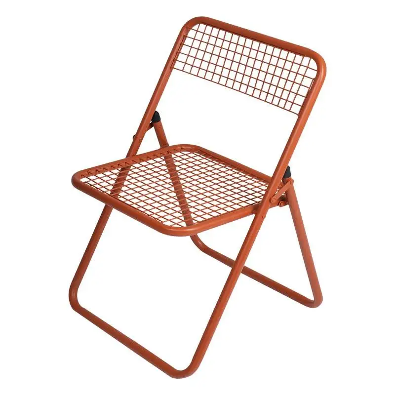 Folding chair home balcony wrought iron backrest dining chair  Internet celebrity leisure photo office meeting grid iron chair