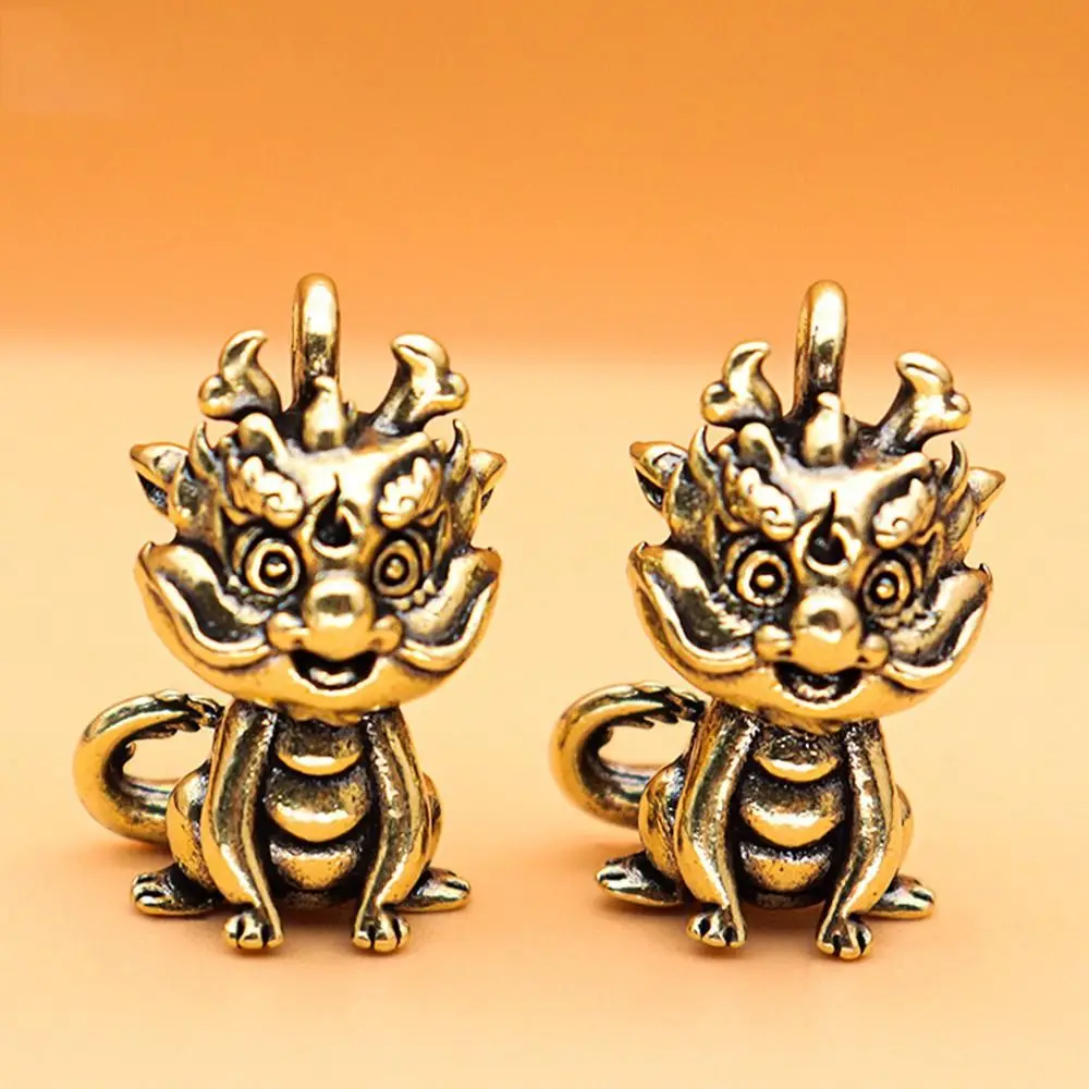 Cartoon Hanging Zodiac Monkey Pendant Brass Mini Little Fire Dragon Figurines Handmade Feng Shui Ornament Small Gifts