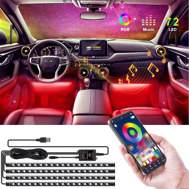 

Светодиодная подсветка для автомобиля, декоративная подсветка с USB, RGB, управление музыкой