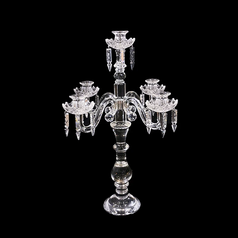 European Romantic Five Head Pendant Crystal Candlestick Wedding Props Office Living Room Model Room Decoration Candlestick