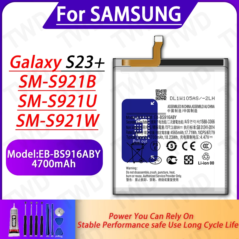 

EB-BS916ABY Large capacity 4700mAh Battery For Samsung Galaxy S23+ Batteries New High Quanlity+Free Tools