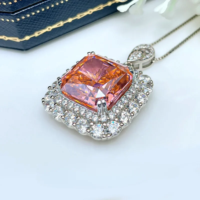 Desire Heavy Industry Papalacha Pink Orange Pendant Necklace Luxury and High Grade Imported  Carbon Diamond Princess Square