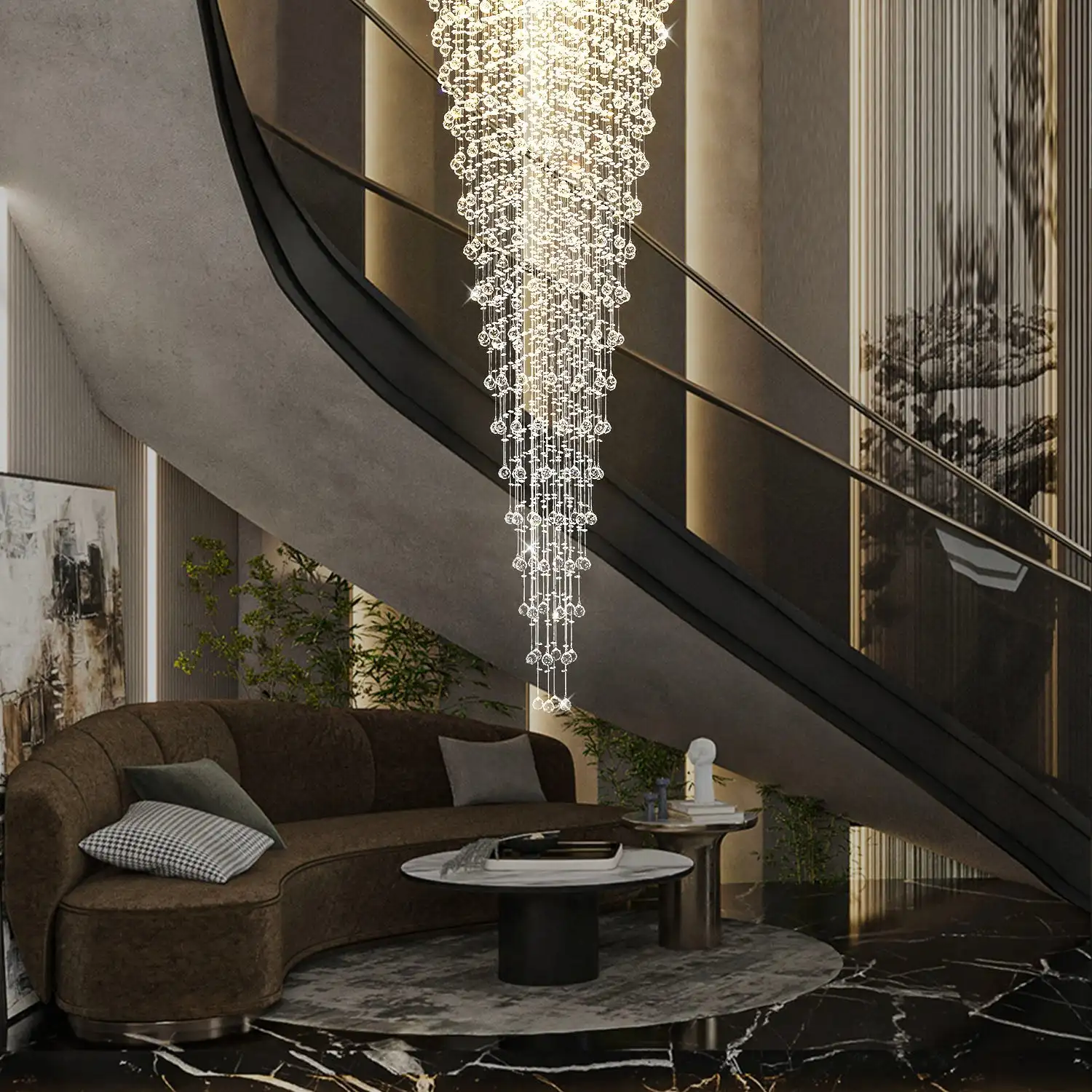 Customized Design 8m 6m 5m 4m  Crystal Nordic Modern Long Stair Chandelier