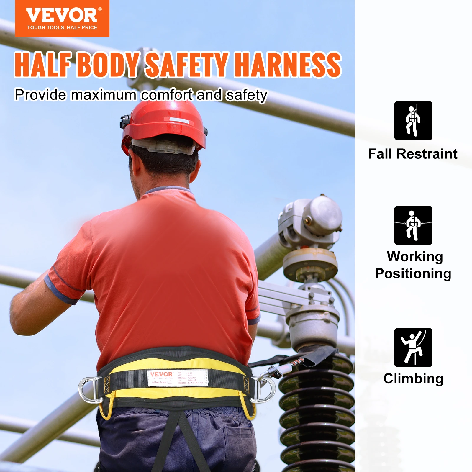 VEVOR Half Body Safety Harness Tree Climbing Harness Half Protection Harness 340 lbs for Fire Rescuing Caving Rock Climbing