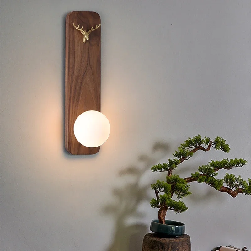 

Vintage Walnut Solid Wood Grid Wall Lamp Wabi-sabi Style Wall Sconces Bedroom Bedsides Living Dining Room LED Lighting Fixtures