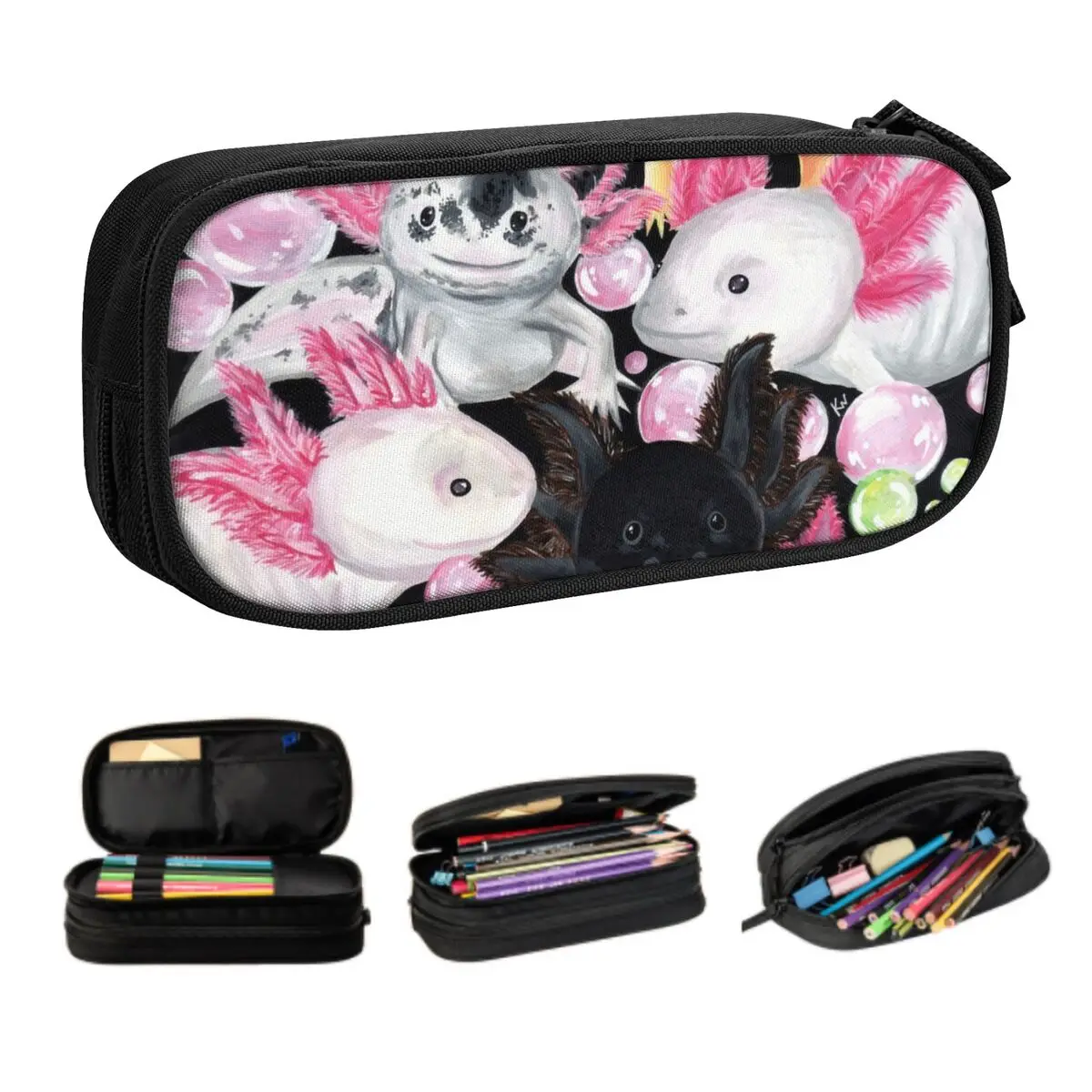 Custom Kawaii The Axolotls Pencil Case for Girls Boys Salamander Animal Large Capacity Pen Box Bag Stationery