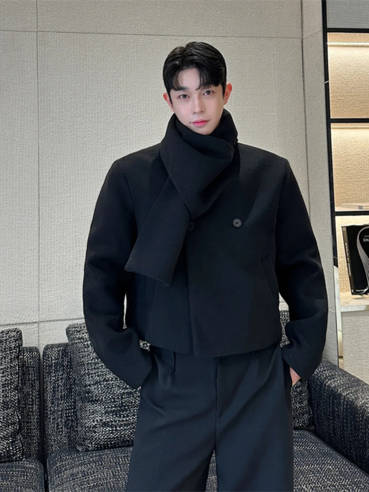 

Autumn Winter Men's ort Coat Jaet Loose Fit Faux Fur Collar Warmth Heavyweight Fabric Faionable Youth Casual Wear