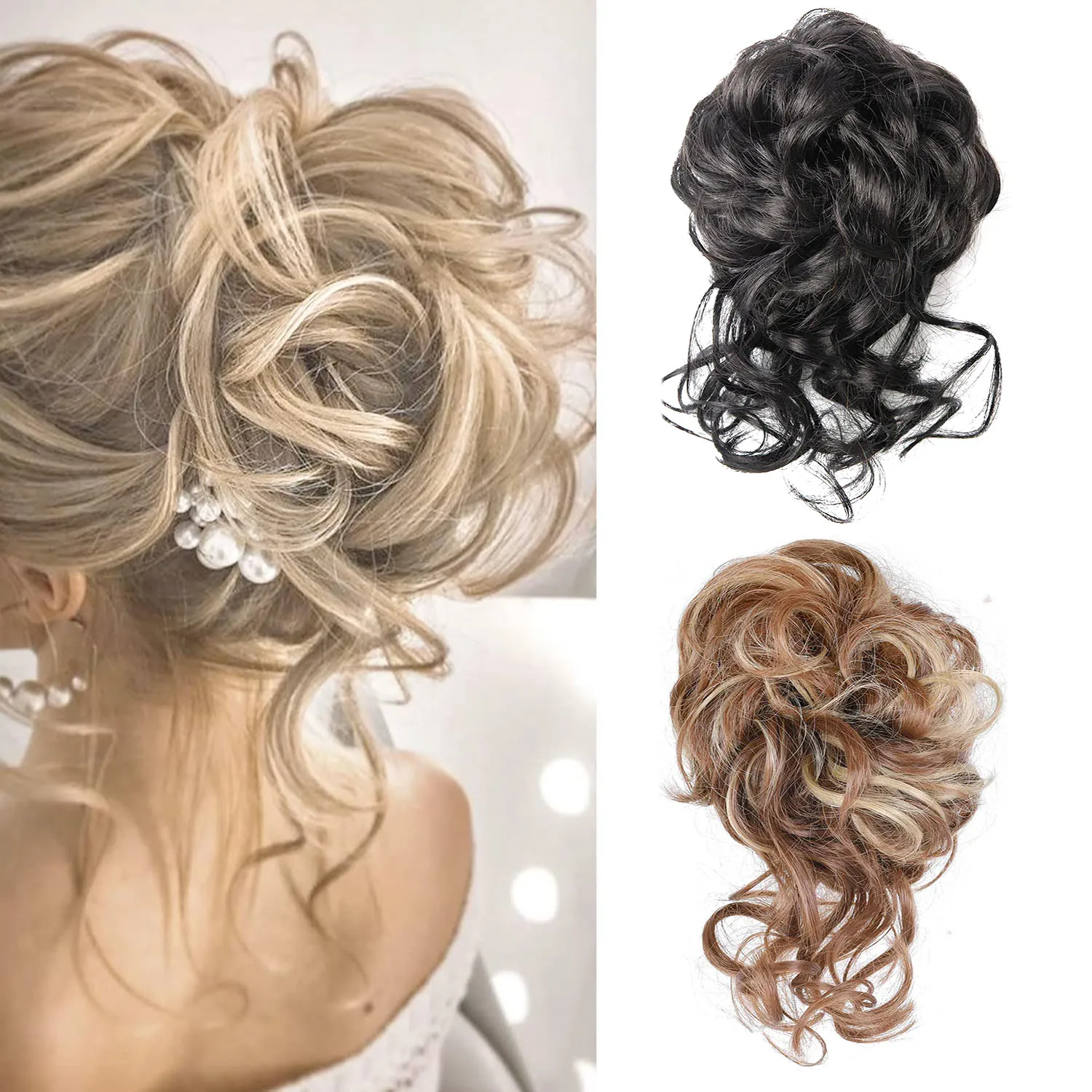 Jeedou Messy Bun Hair Scrunchies Updo Curly Hair Chignon with Rubber Ring Easy Styling Synthetic Hairpiece for Daily Party