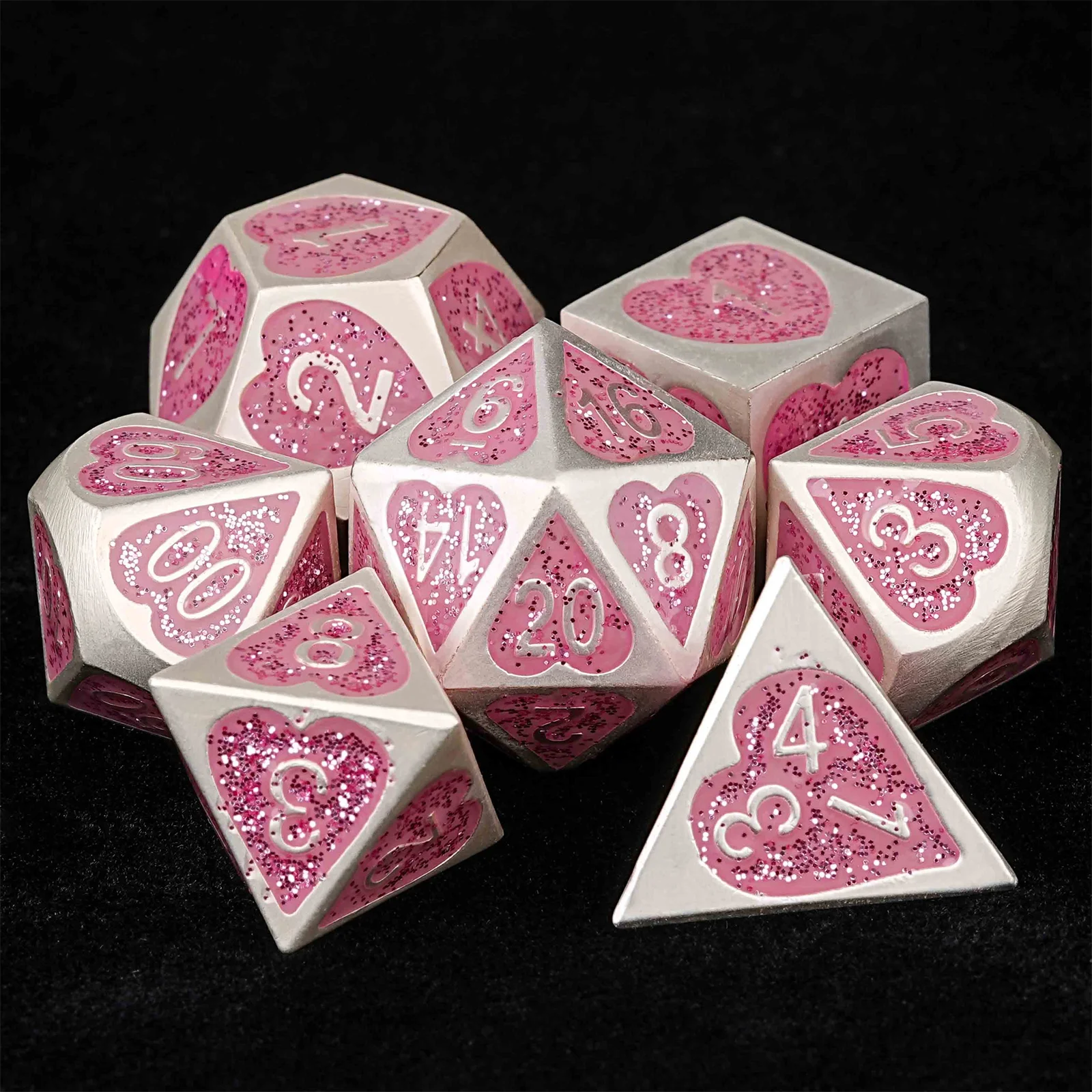 

7Pcs DND Solid Metal Dice Set Pink Blue Red Multi-sided Polyhedral Dice for D&D Game COC Role Playing RPG D6~D20
