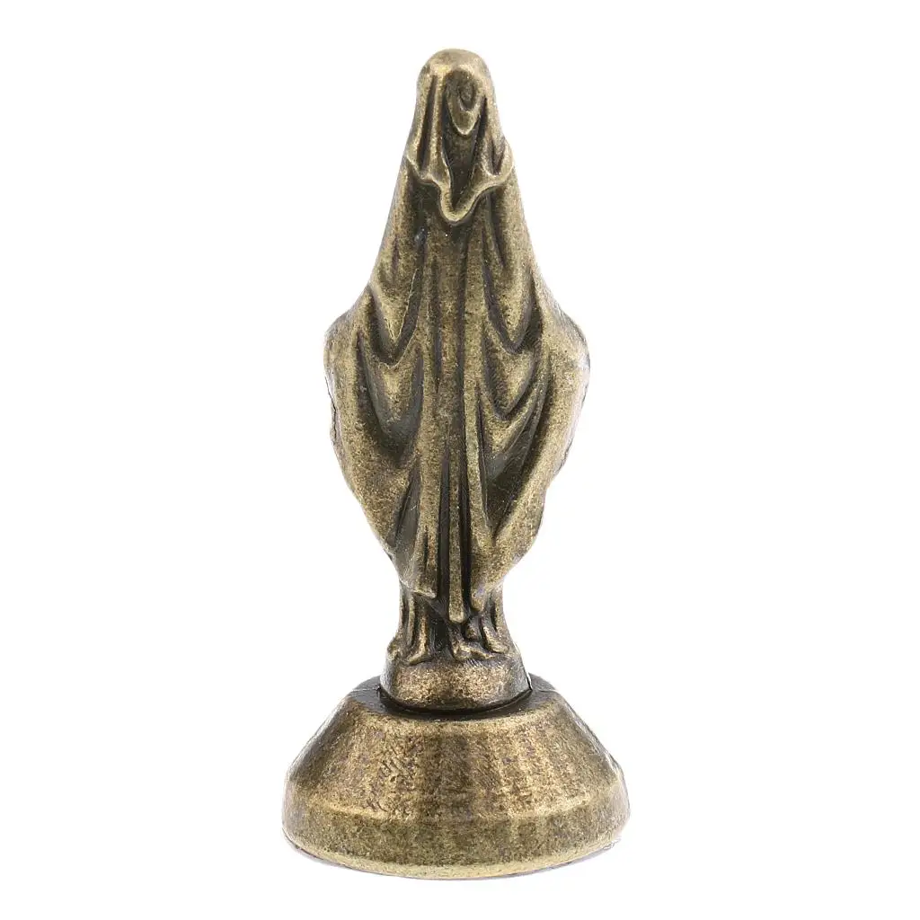 Virgin Mary Goddess Statue Decor Bronze Alloy Christian Figurine Sculpture for Home Chapel Auto