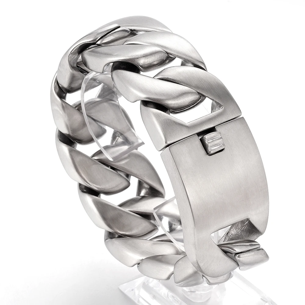 Never Fade 31mm Heavy Brushed Stainless Steel Bracelet For Men Punk Curb Cuban Link Chain Wristband Jewelry
